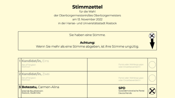 Stimmzettel Wahl Oberbürgermeister Rostock 2022